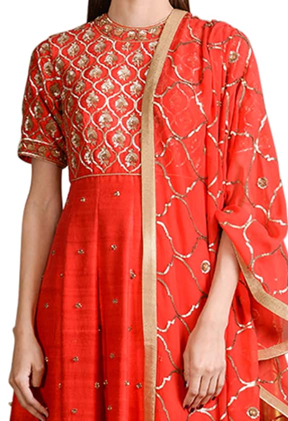 Sahil Kochhar Orange Raw Silk Embroidered Anarkali Set 4