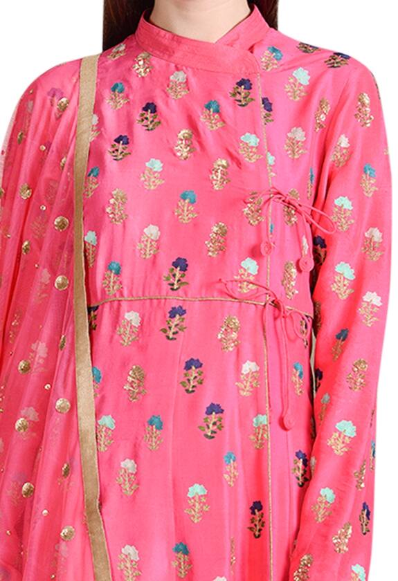 Sahil Kochhar Pink Dupion Silk Embroidered Anarkali Set 4