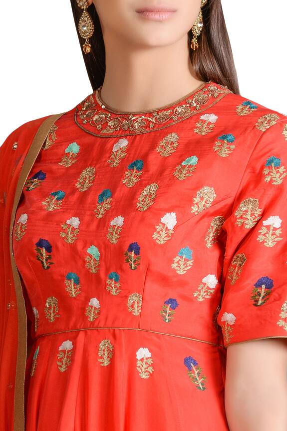 Sahil Kochhar Orange Hand Embroidered Anarkali Set 3