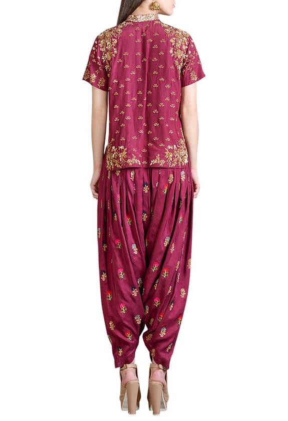 Sahil Kochhar Wine Dupion Silk Embellished Dhoti Pant Set 2