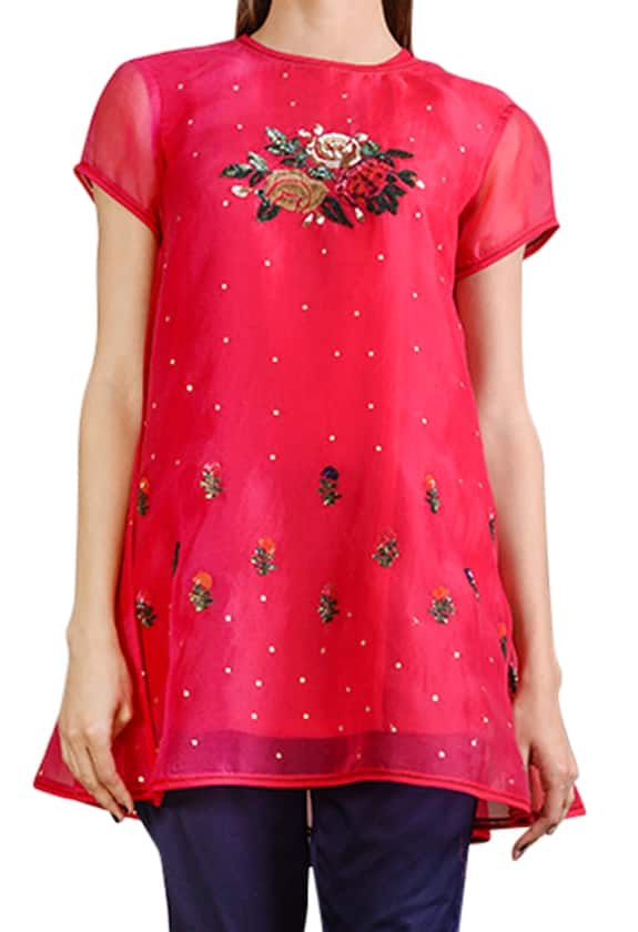 Sahil Kochhar Pink Organza Embroidered Tunic 4