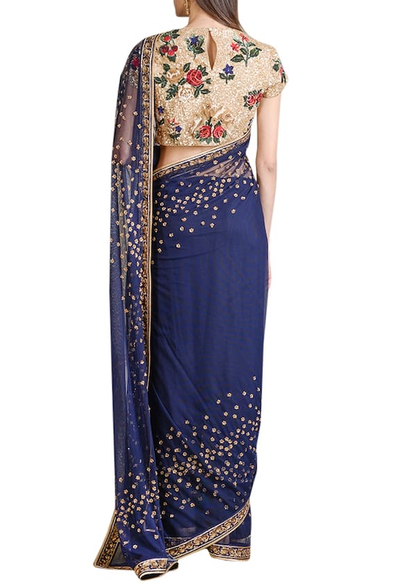 Sahil Kochhar Blue Net Embellished Saree With Blouse 2