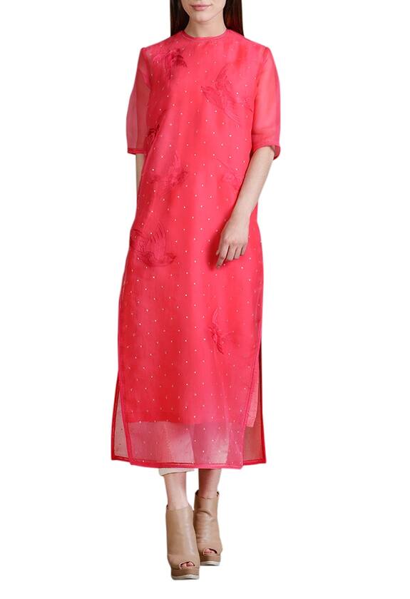 Sahil Kochhar Coral Pink Embellished Tunic 1