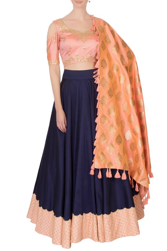 Neha Mehta Couture Blue Banarasi Silk Lehenga Set 1