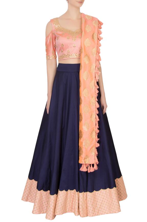 Neha Mehta Couture Blue Banarasi Silk Lehenga Set 3