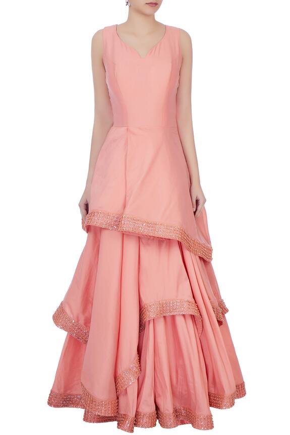 Neha Mehta Couture Pink Layered Flared Gown 3