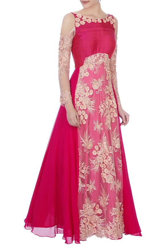 Neha Mehta Couture Pink Cold Shoulder Flared Gown 1