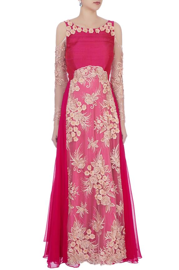 Neha Mehta Couture Pink Cold Shoulder Flared Gown 3