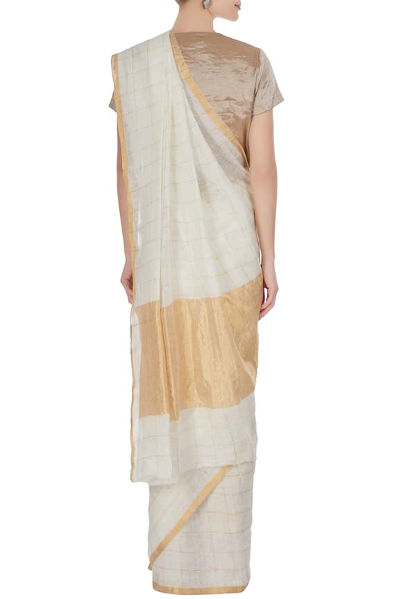 Anavila Gold Linen Woven Saree With Unstitched Blouse Fabric 2