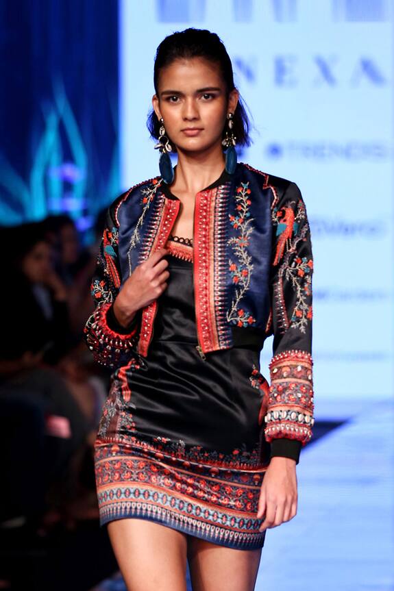 Rajdeep Ranawat Black Silk Embellished Jacket And Dress Set 1