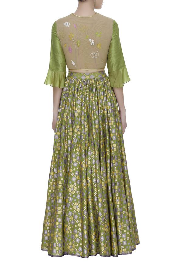 I am Design Green Thread Embroidered Blouse With Lehenga And Dupatta 2