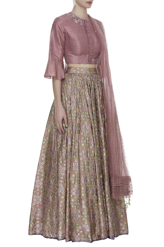 I am Design Pink Button Down Blouse With Lehenga And Dupatta 3