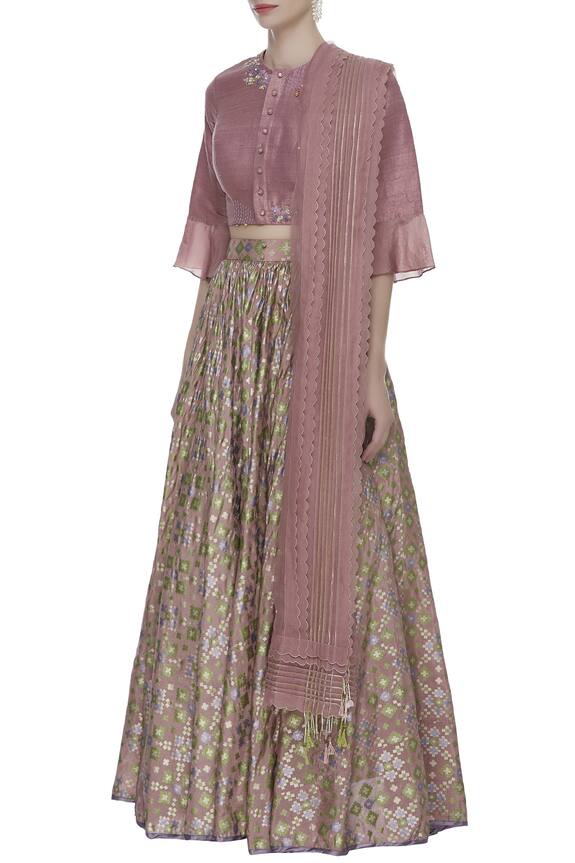 I am Design Pink Button Down Blouse With Lehenga And Dupatta 4