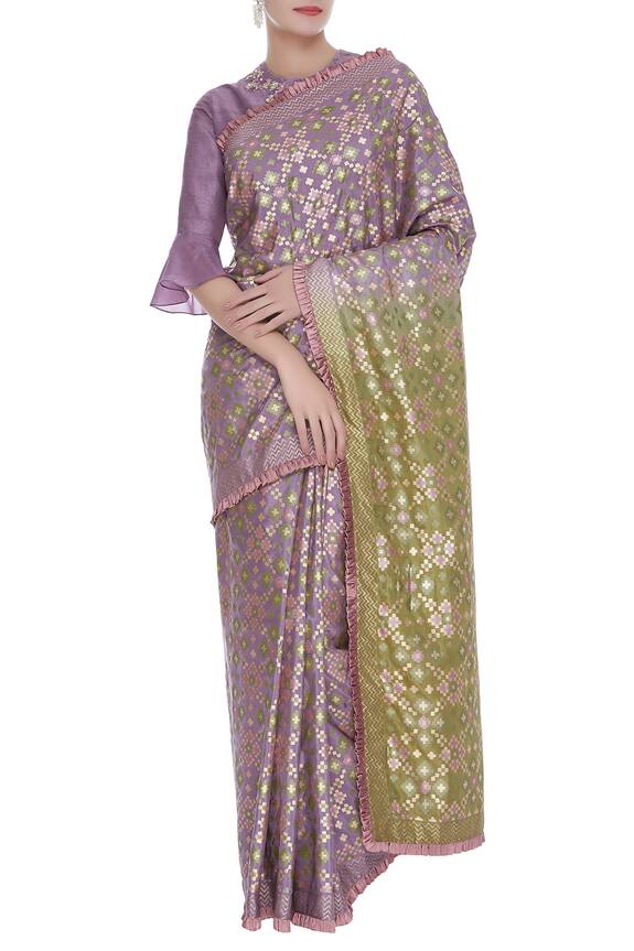 I am Design Purple Floral Embroidered Blouse With Saree 1