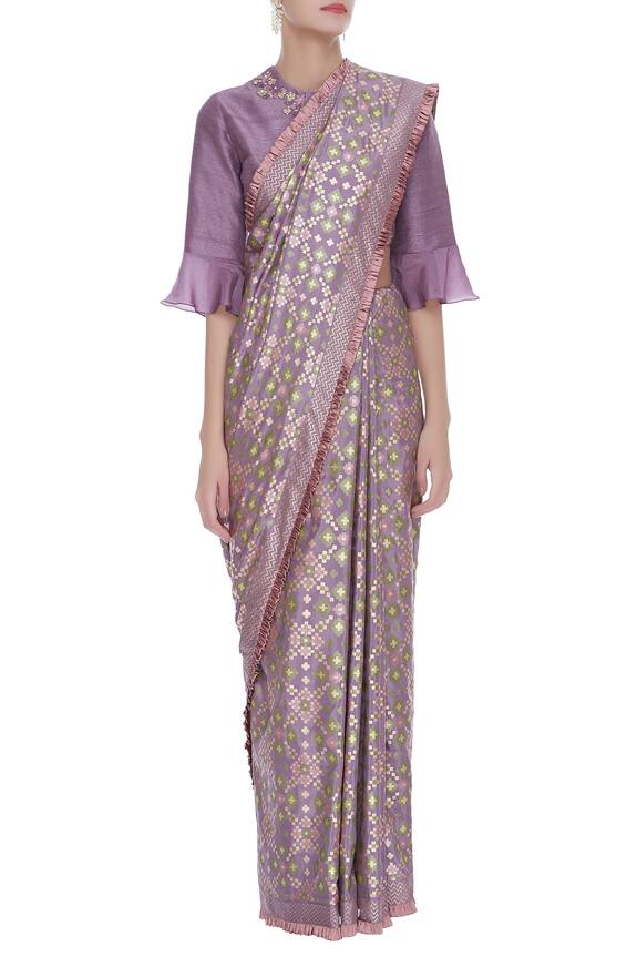 I am Design Purple Floral Embroidered Blouse With Saree 3