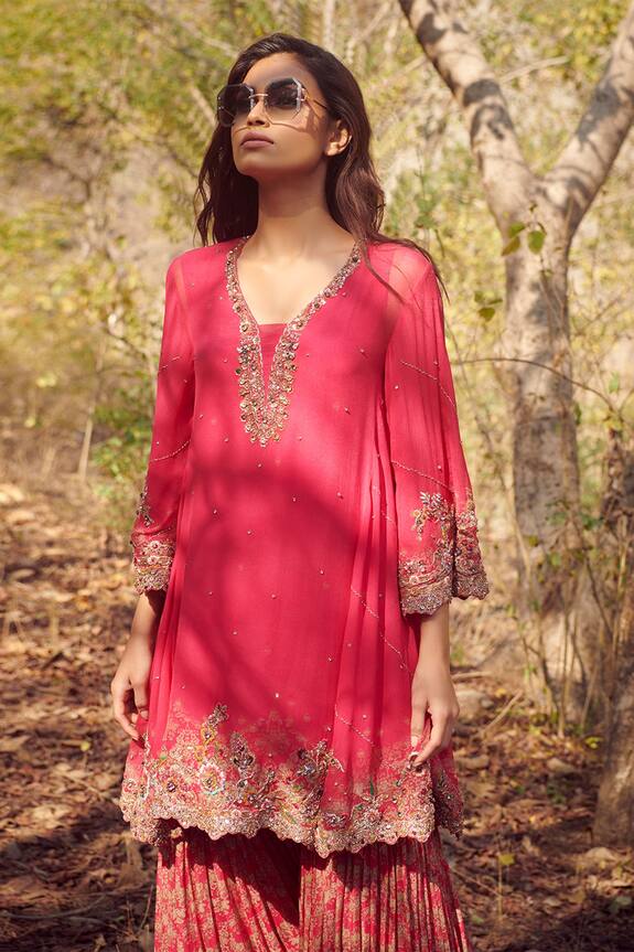 Buy Dolly J Pink Jocelyn Chiffon Kurta Sharara Set Online Aza Fashions