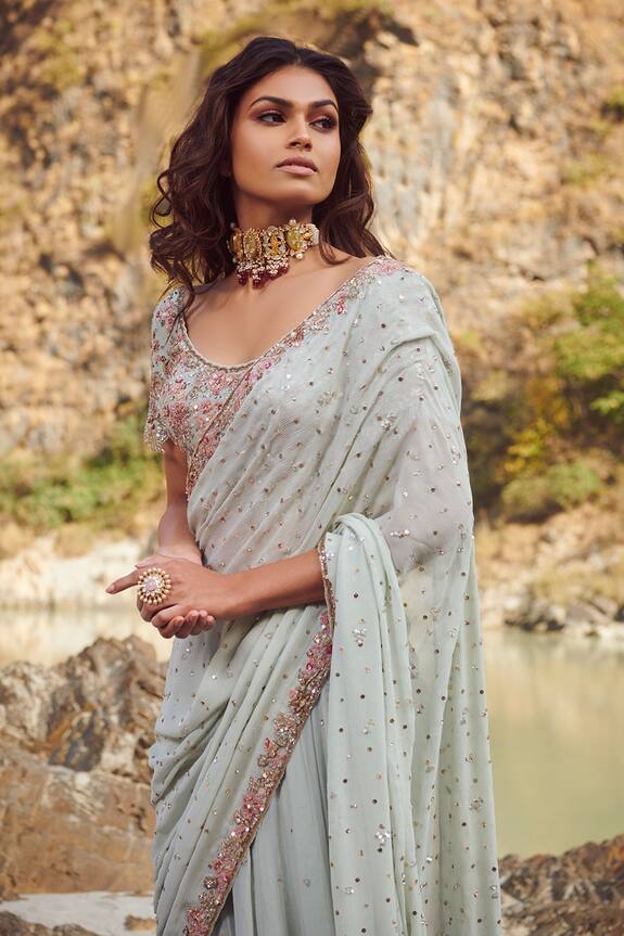 Buy Dolly J Green Silk Chiffon Melanie Lehenga Saree Set Online Aza Fashions