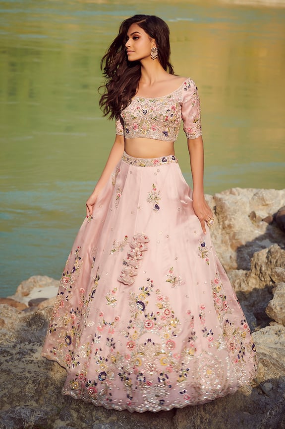 Buy Dolly J Pink Silk Zarmine Organza Lehenga Set Online Aza Fashions