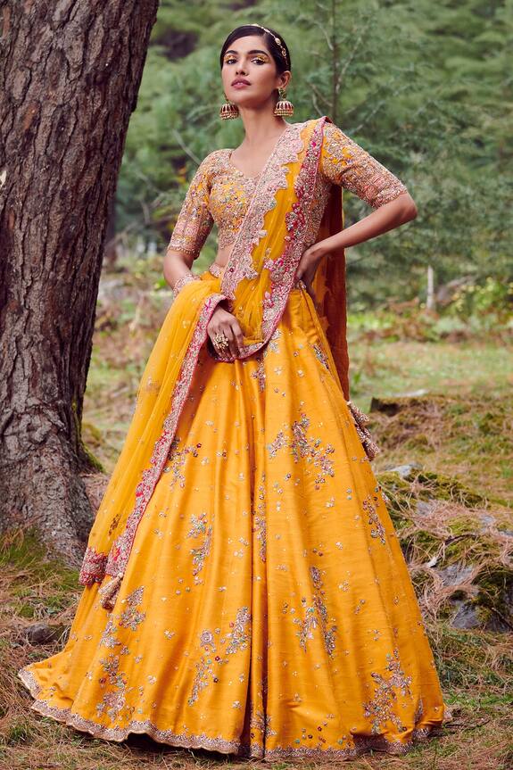 Buy Dolly J Yellow Aubre Raw Silk Lehenga Set Online Aza Fashions
