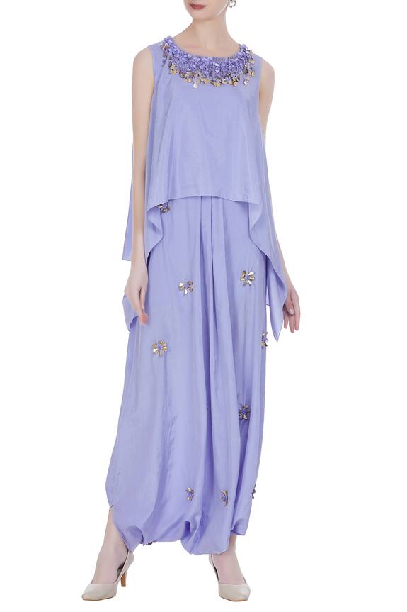 Babita Malkani Blue Silk Embellished Draped Pant Set 0
