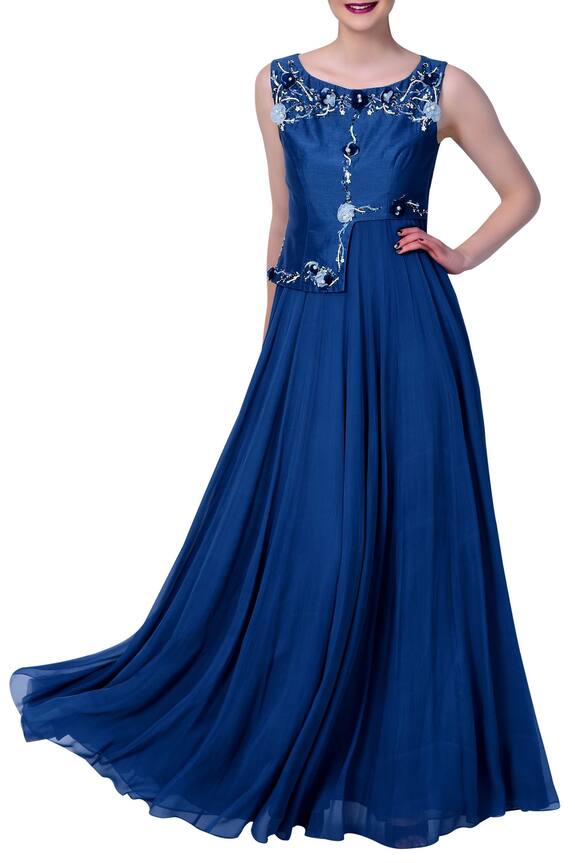 Vedangi Agarwal Blue Embroidered Half Style Attached Jacket Long Dress 1