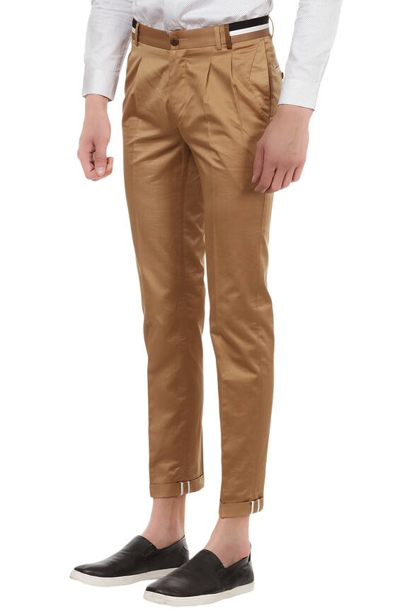 Lacquer Embassy Brown Casual Trousers With Stripe Tape Detailing 4