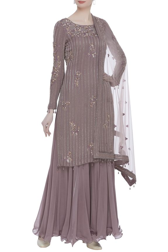 Buy Mahima Batra Purple Embroidered Kurta Sharara Set Online | Aza Fashions