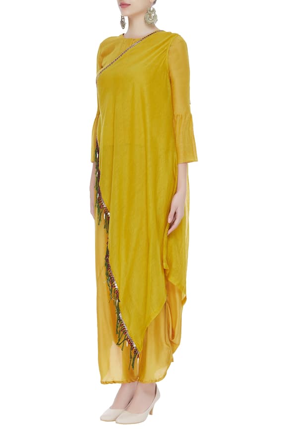 Buy Sonam Luthria Yellow Chanderi Kurta Pant Set Online | Aza Fashions