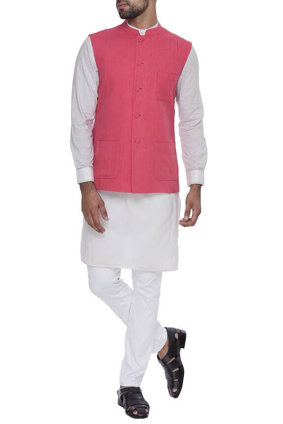 Dev R Nil Pink Cotton Nehru Jacket 0