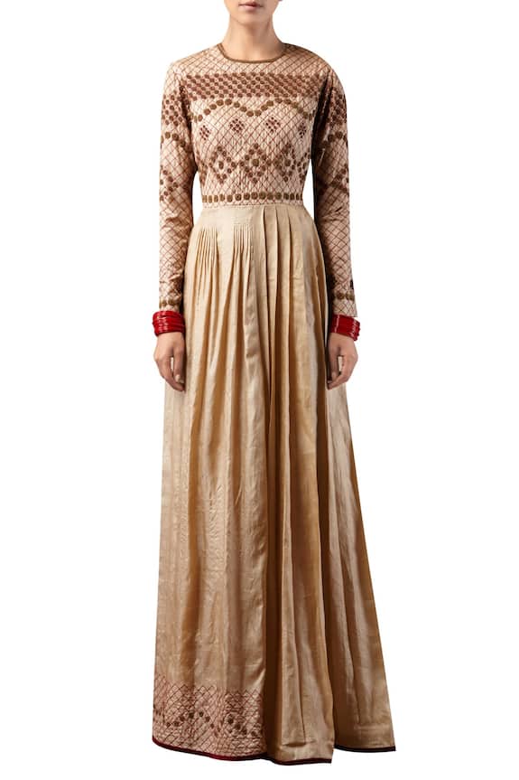 Shasha Gaba Beige Embroidered Long Maxi Dress 1