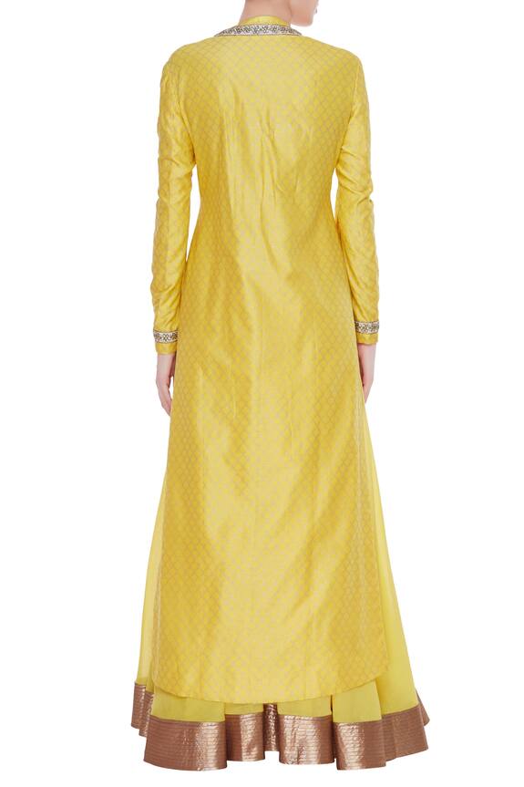 Kommal Sood Yellow Pure Chanderi Silk Long Jacket With Skirt And Dupatta 2