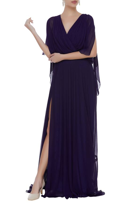 Kommal Sood Purple Overlap Style Gown With Long Trail 1