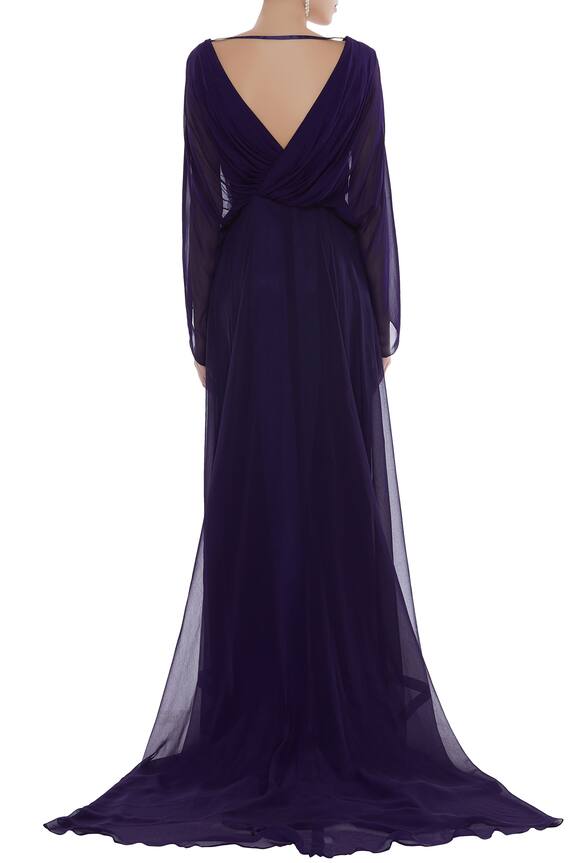 Kommal Sood Purple Overlap Style Gown With Long Trail 2