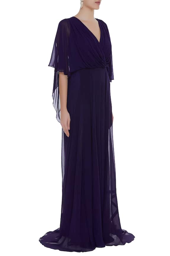 Kommal Sood Purple Overlap Style Gown With Long Trail 3