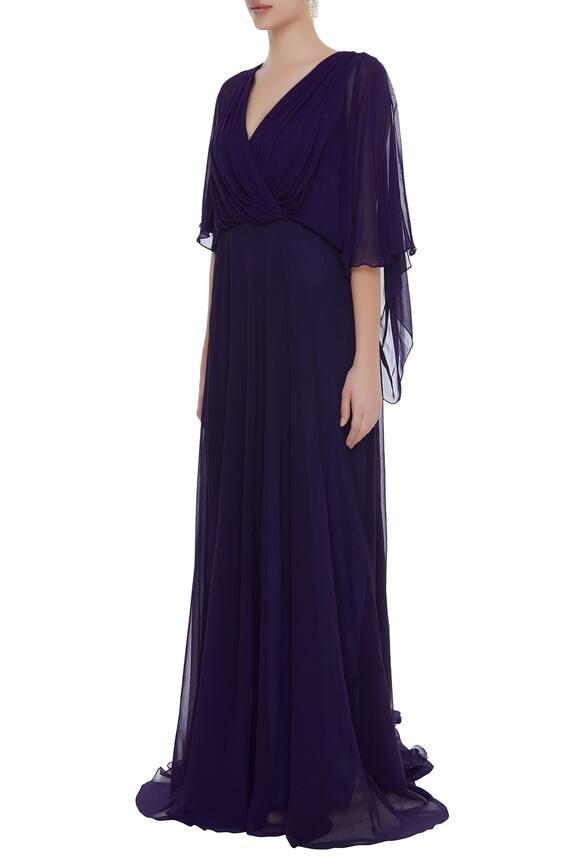 Kommal Sood Purple Overlap Style Gown With Long Trail 4