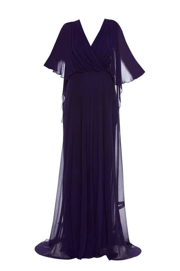 Kommal Sood Purple Overlap Style Gown With Long Trail 5