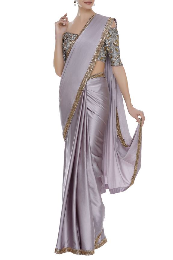 Manish Malhotra Silver Sequin Embroidered Border Saree With Blouse 1
