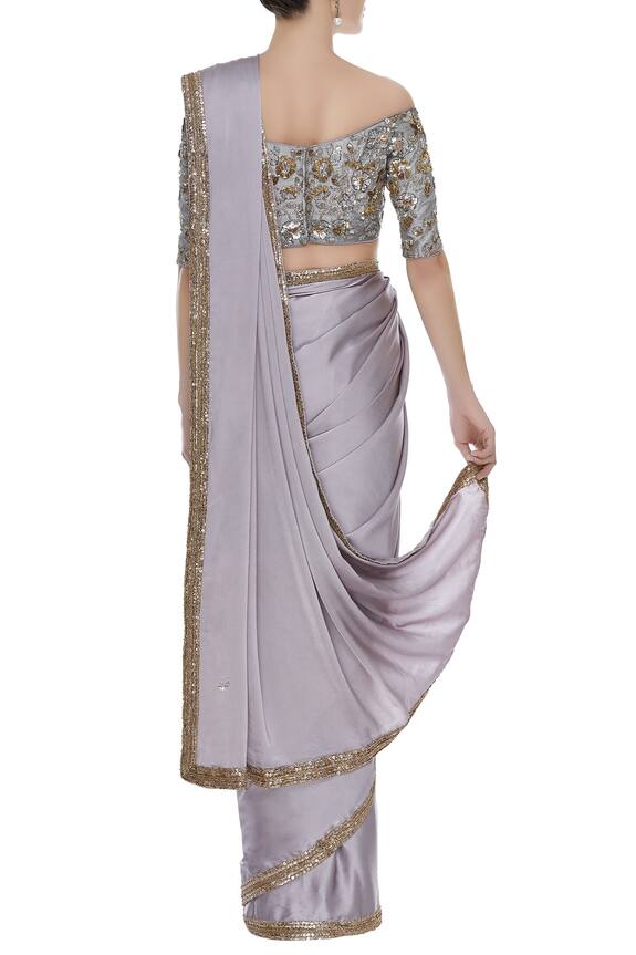Manish Malhotra Silver Sequin Embroidered Border Saree With Blouse 2