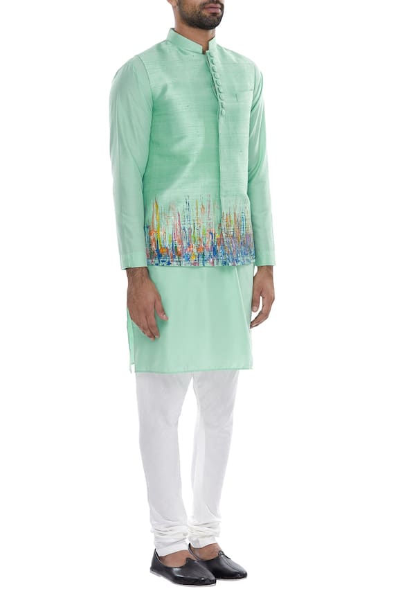 Manish Nagdeo Off White Abstract Printed Nehru Jacket With Kurta And Pyjama 3