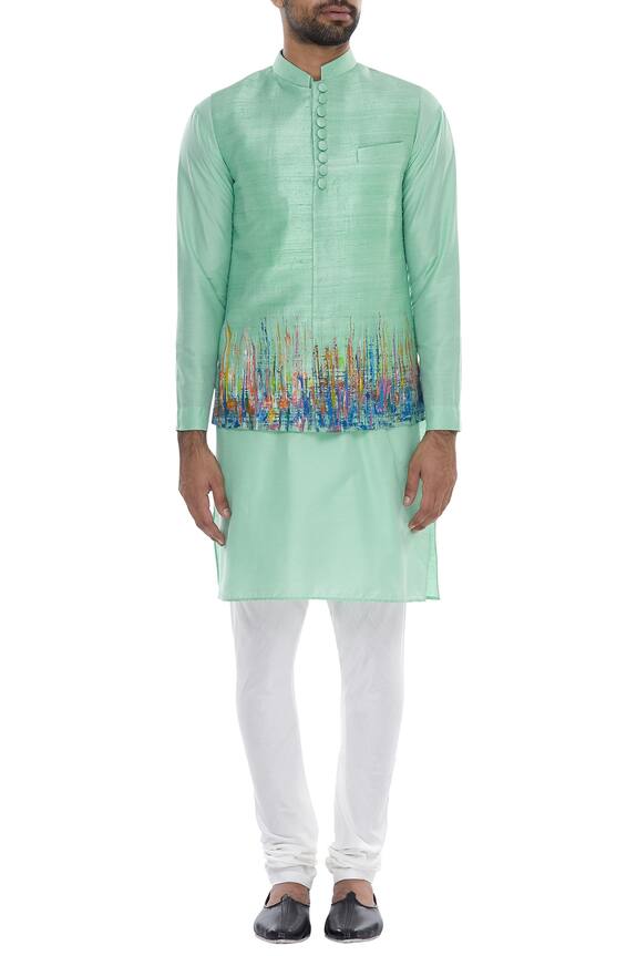 Manish Nagdeo Off White Abstract Printed Nehru Jacket With Kurta And Pyjama 4