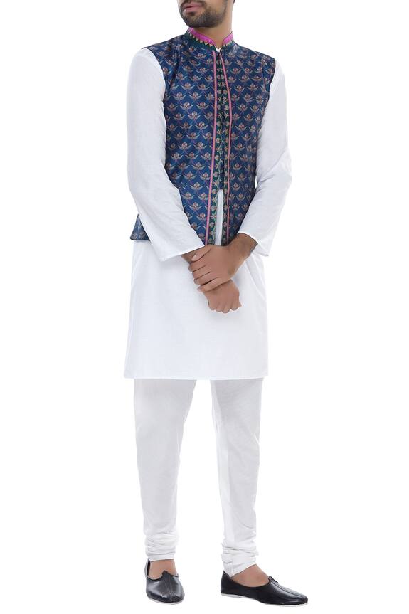 Siddhartha Bansal Blue Multi Colored Printed Nehru Jacket 0