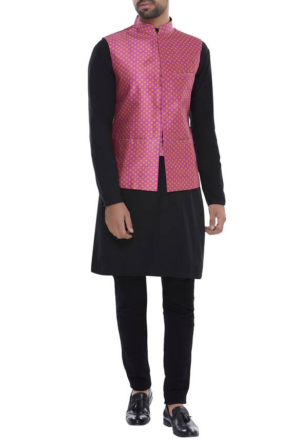 Buy Siddhartha Bansal Pink Dupion Printed Nehru Jacket Online Aza Fashions
