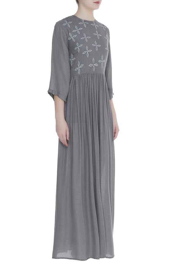 Bohame Grey Block Printed Pleated Maxi Dress 3