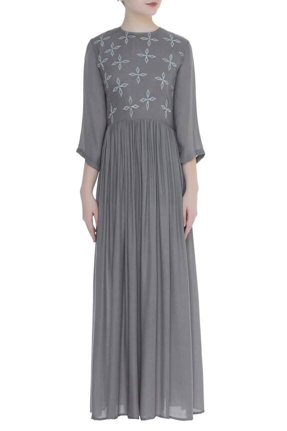 Bohame Grey Block Printed Pleated Maxi Dress 5