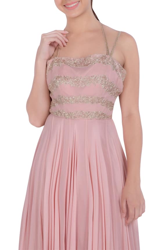 Buy Julie Pink Embroidered Halter Neck Gown Online | Aza Fashions