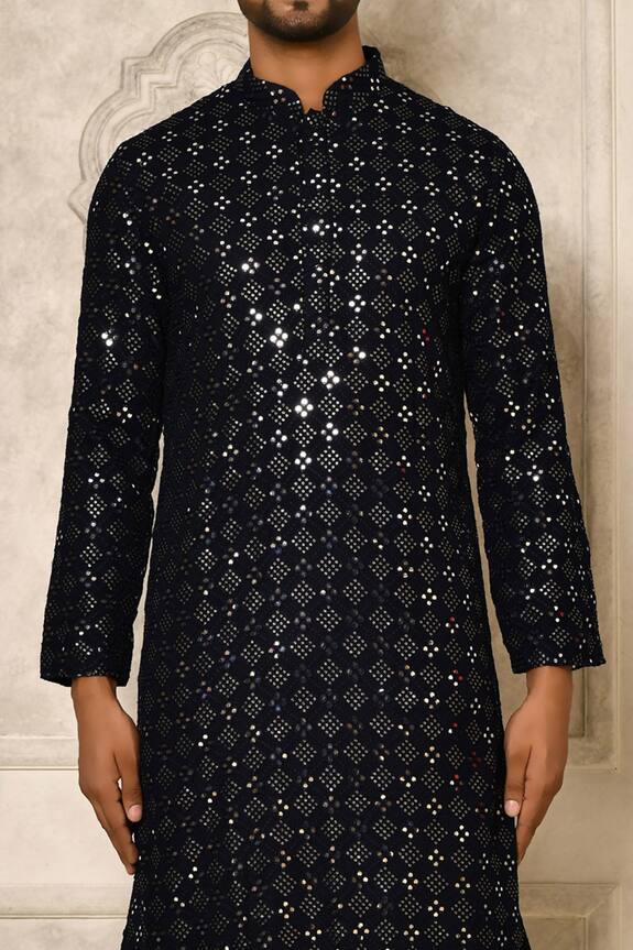 Buy Naintara Bajaj Blue Stand Collar Kurta And Patiala Set