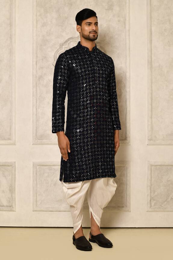 Buy Naintara Bajaj Blue Stand Collar Kurta And Patiala Set