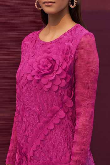 Artisanal Embroidered Dress 50% Cotton, 50% Polyester Fuchsia  601961 main image 0
