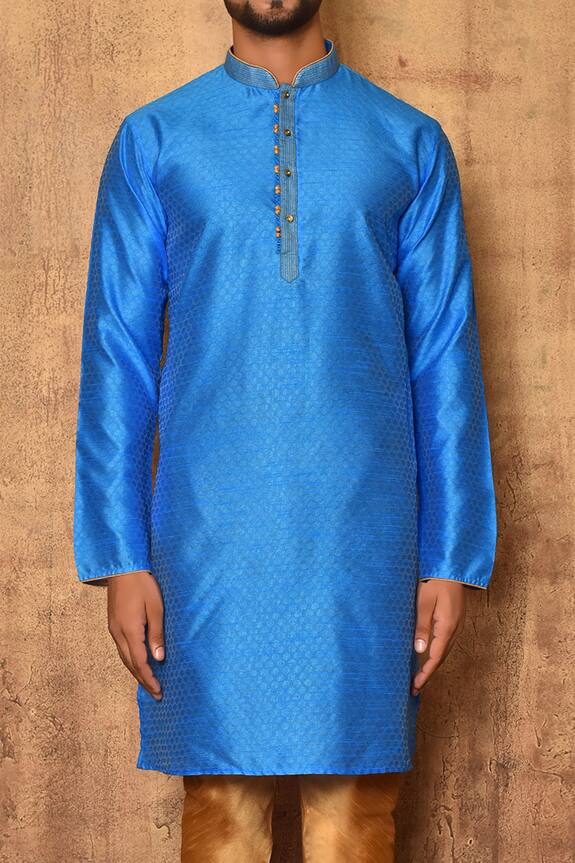 Buy Nazaakat by Samara Singh Blue Art Silk Embroidered Band Collar