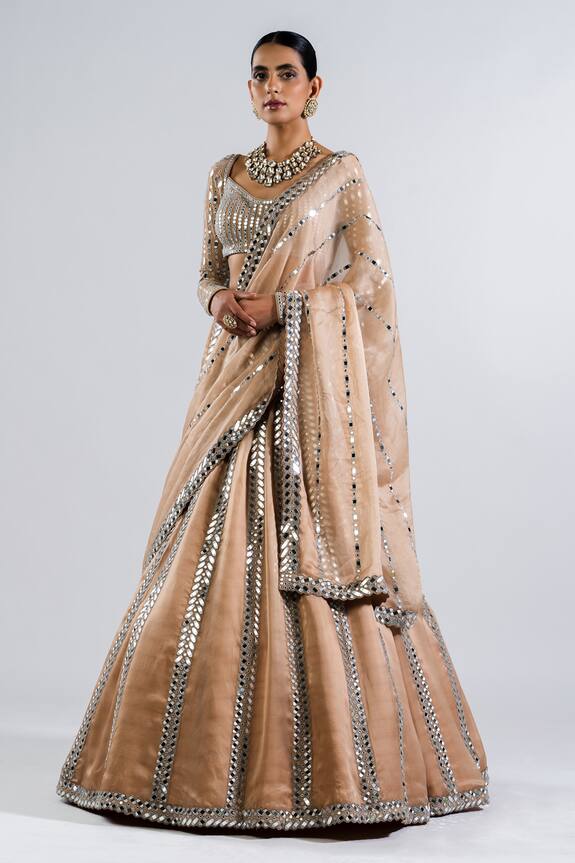 Buy Vvani by Vani Vats Beige Linear Pattern Mirror Work